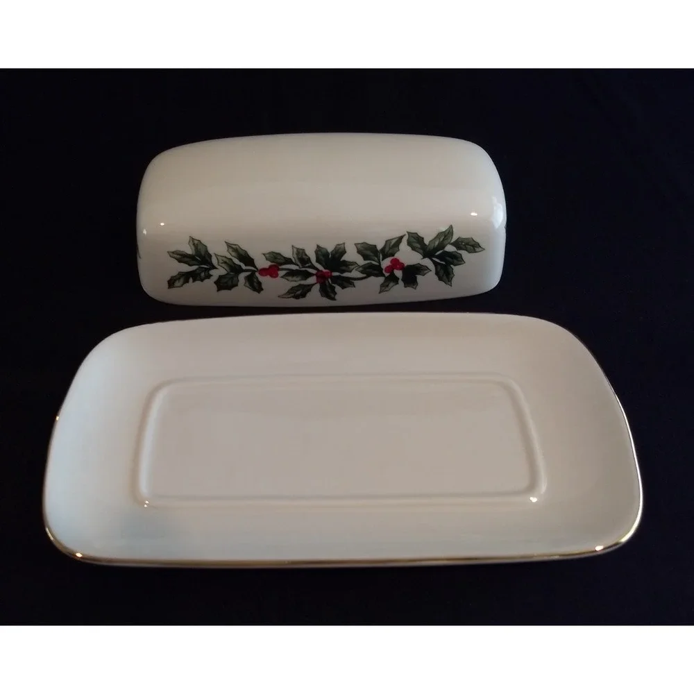 Formalities Covered Butter Dish Holly Collection Baum Bros Porcelain Holiday NEW